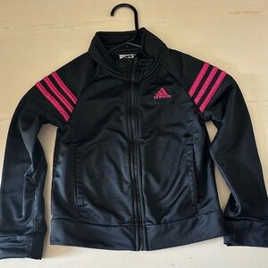 Adidas Kids Jacket in Black with Pink Stripes